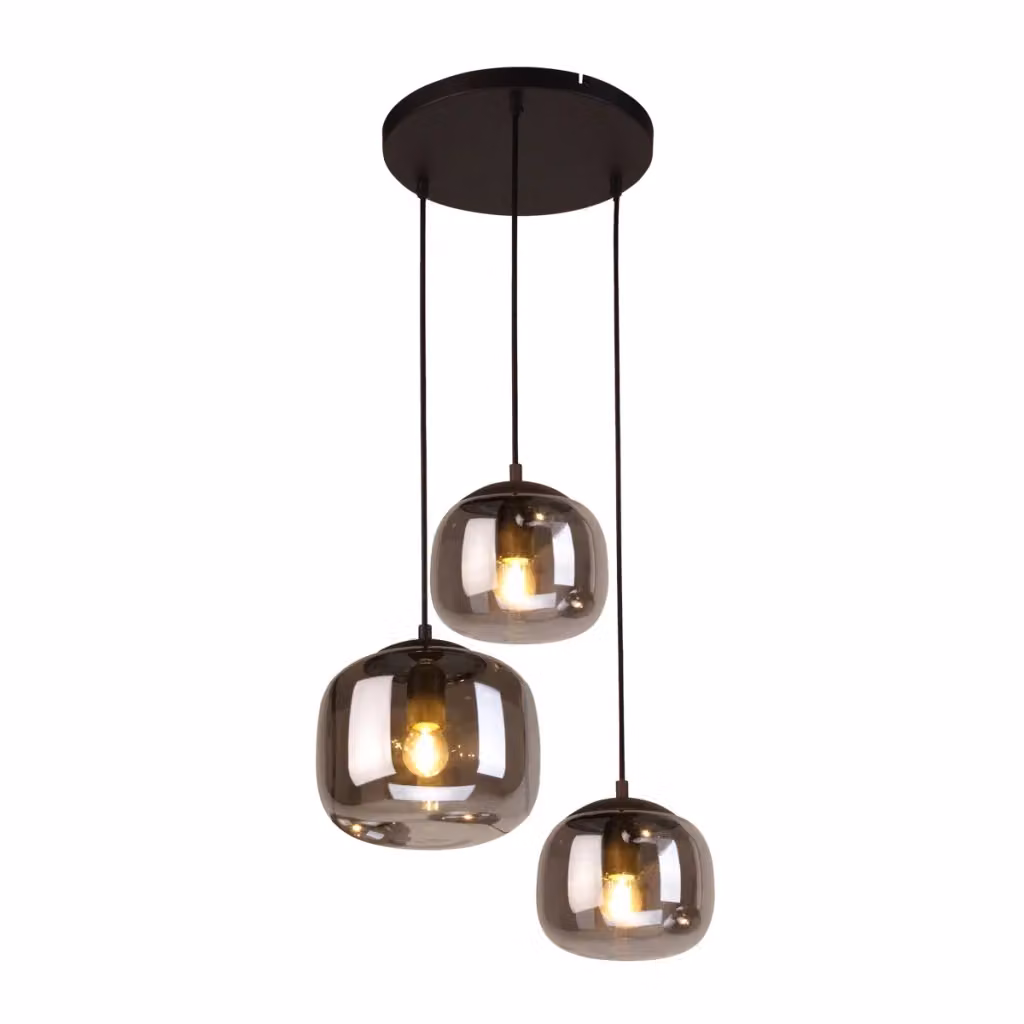 Lampada a sospensione moderna CALTO Italux in metallo e vetro fumé nero con 3 portalampada E27 – 2