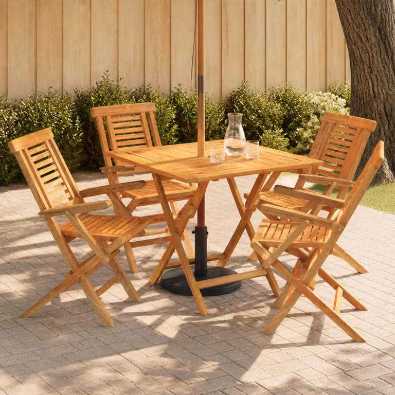 Set bistro da giardino pieghevole vidaXL in legno di teak marrone 5 pezzi