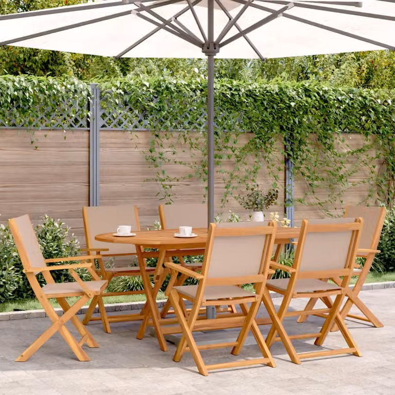 Set di 6 sedie pieghevoli da giardino vidaXL in legno di acacia oliato e tessuto resistente ai raggi UV color beige e grigio