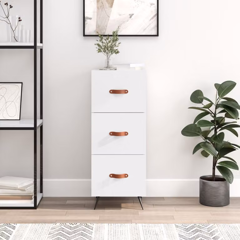 Credenza moderna vidaXL Bianco Lucido a parete in legno e metallo L/P/H: 34,5 x 34 x 90 cm