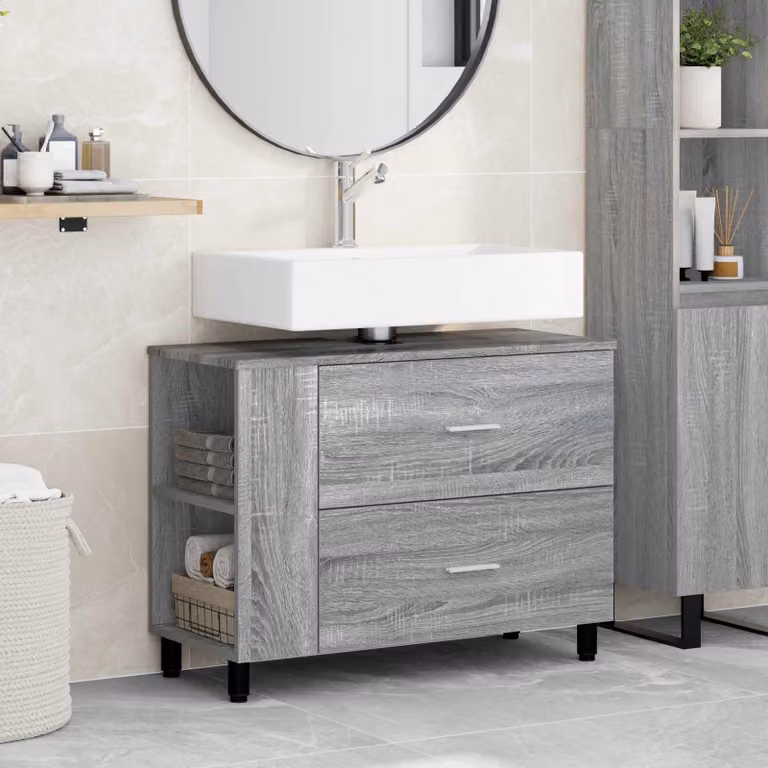 Mobiletto da bagno moderno vidaXL grigio con ripiani aperti L 80 x P 35 x H 60 cm