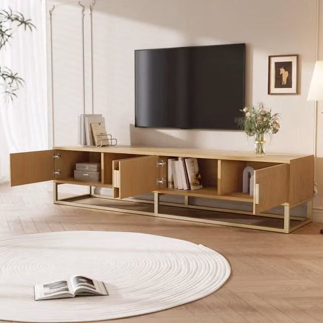 Mobile porta TV moderno OKWISH in MDF e truciolare effetto legno marrone con 4 ante e cerniere ammortizzate L/P/H: 180 x 40 x 40 cm