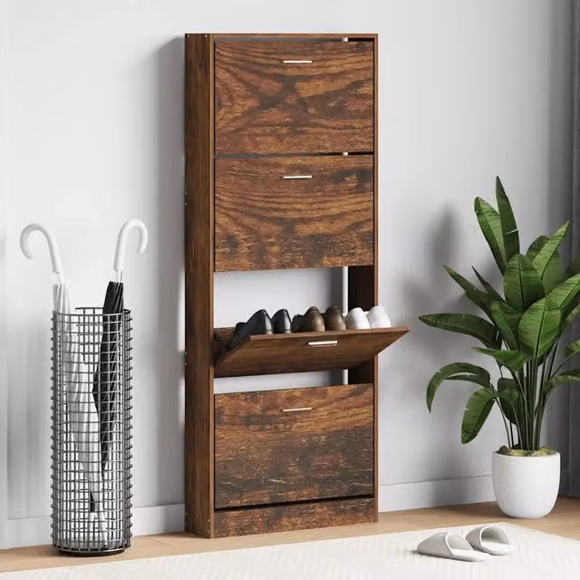 Scarpiera a parete Design Mania in legno rovere marrone opaco L: 59 cm, P: 17 cm, H: 150 cm
