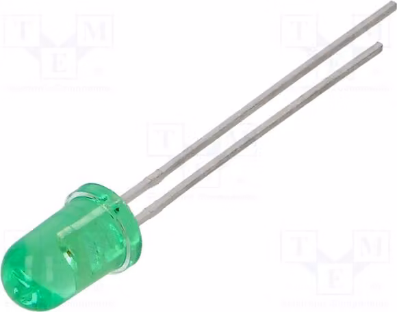 5 LED LTL-307GE, diodi LED a montaggio traversa, 5mm, 10mA, 19÷60 mcd, 5mm, angolo di emissione 40°, colore verde, tensione di alimentazione 2,1÷2,6V
