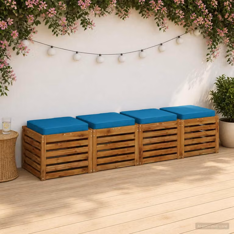Set di 4 cuscini per sedia vidaXL VUGHT in poliestere blu con rivestimento rimovibile e lavabile