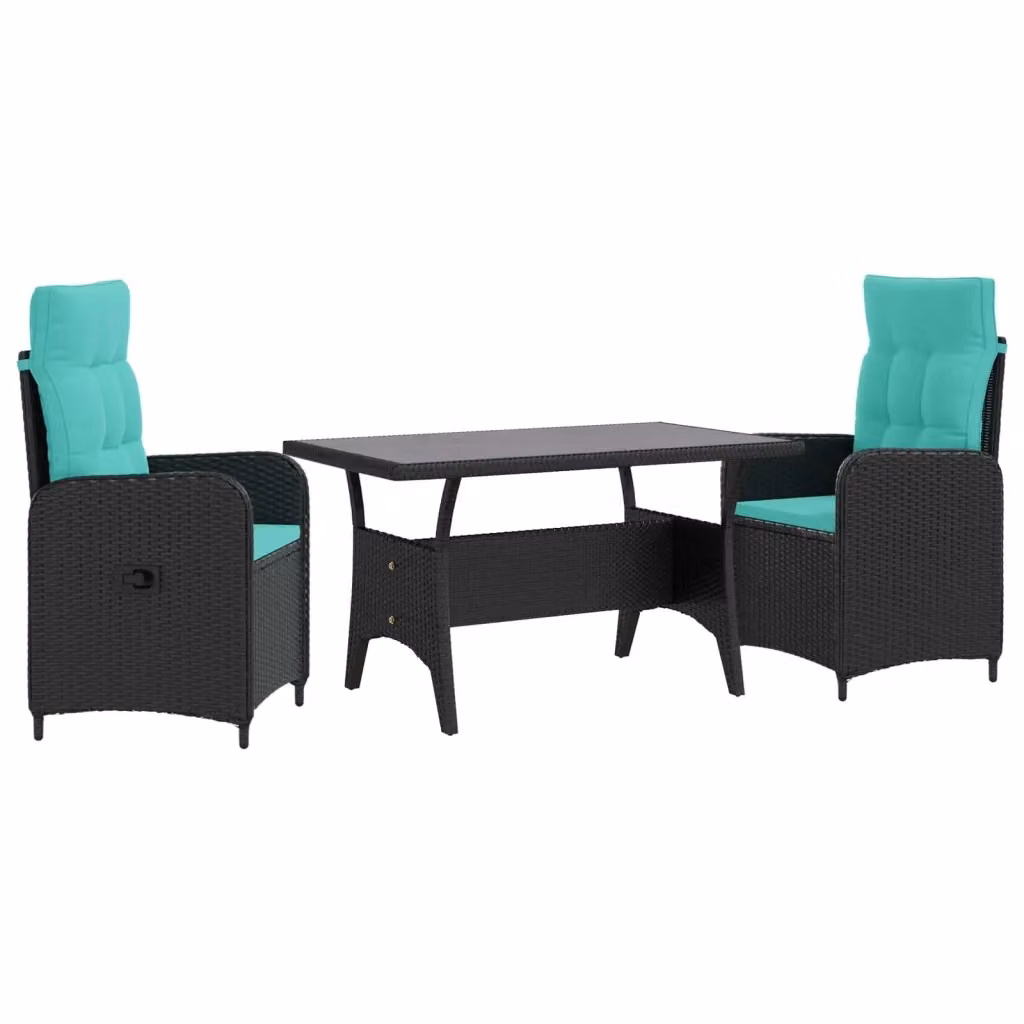 Set da pranzo per esterni 3 pezzi vidaXL in polyrattan nero e turchese con tavolo rettangolare – 2