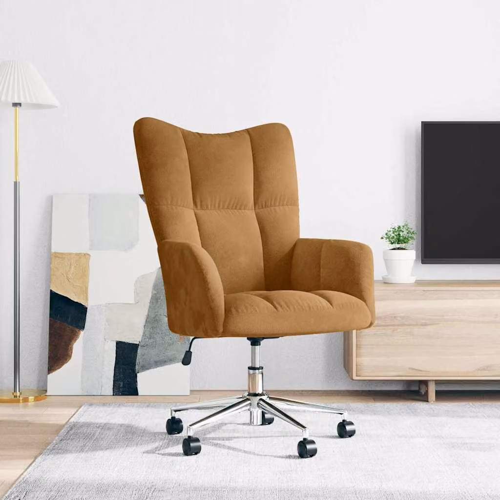 vidaXL Poltrona Relax girevole in velluto marrone con struttura in metallo e braccioli