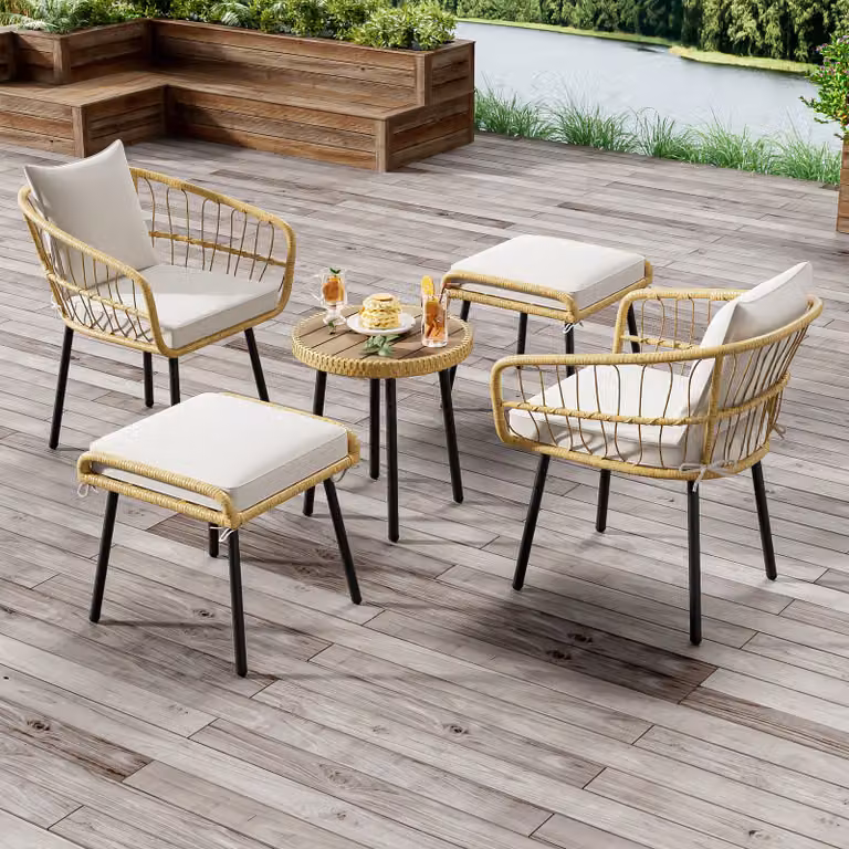 LVHOM Set di mobili da giardino 5 pezzi, set di mobili da balcone in rattan con cuscini, set da balcone in polyrattan per 4 persone, gruppo di sedute mobili da patio mobili da salotto, beige