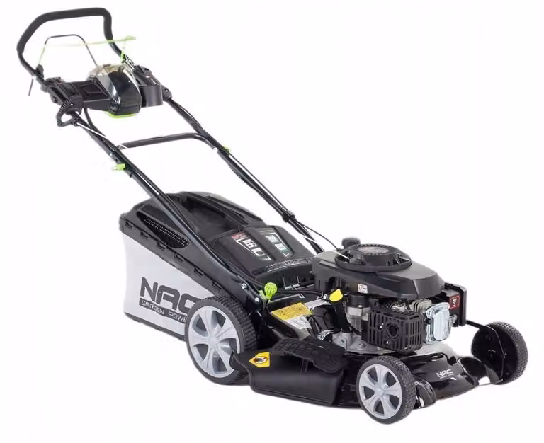 NACLS50-173-HS-ES-NG Tosaerba a benzina con trazione, motore da 173 cc, avviamento elettrico, larghezza di taglio 50 cm, ideale per giardini di medie dimensioni.