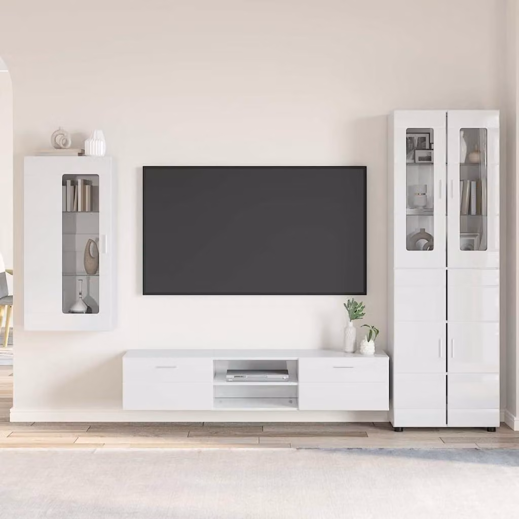 Set mobile TV moderno vidaXL FLORIN in 3 pezzi Bianco Lucido e Legno MDF L/P/H: 150 x 39 x 30 cm – 1
