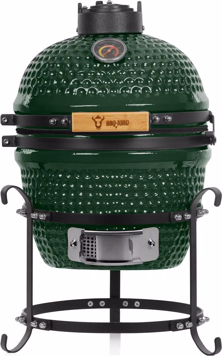 BBQ-Toro Kamado Grill a carbone Ø 32 cm "HAIIRO" con griglia e termometro, verde