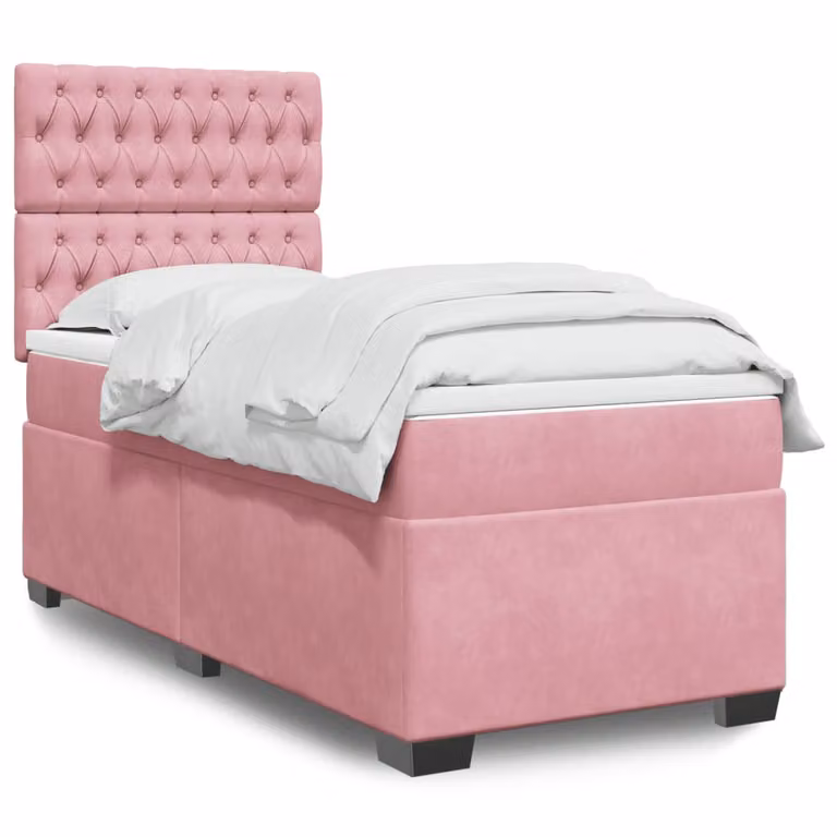 vidaXL Giroletto a Molle con Materasso Ibrido in Velluto Rosa e Bianco L/P/H: 100 x 200 cm