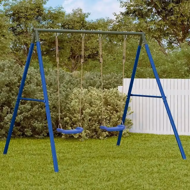 Set di 2 altalene da giardino vidaXL per bambini in metallo e plastica, regolabili in altezza, blu e verde, H: 206 x L: 185 x P: 185 cm – 1