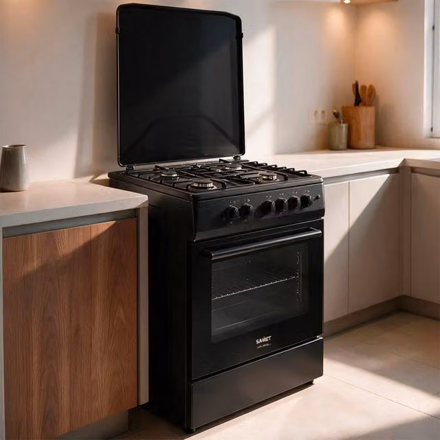 Cucina a Gas Tremiti 60x60 cm Nera con Forno a Gas 70 Litri e Grill Elettrico Classe A Samet Indomita Line