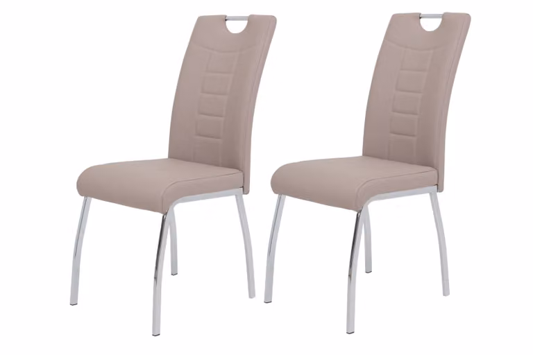 set di 2 sedie Andrea - ecopelle cappuccino - maniglia ad arco e struttura in metallo cromato