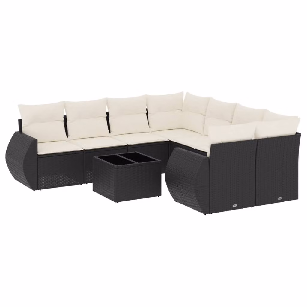 Set Divani da Giardino 9 pz con Cuscini Nero in Polyrattan