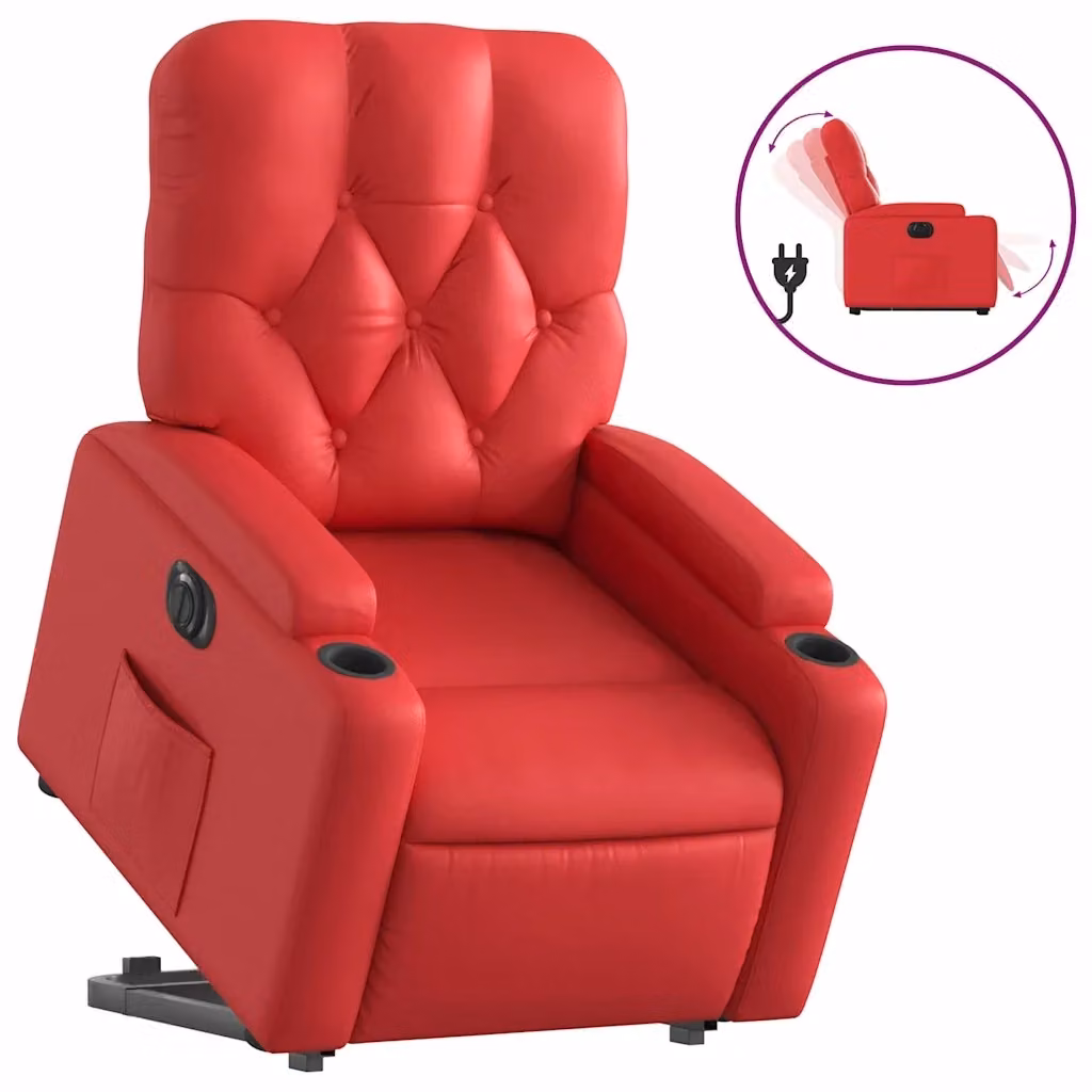 Poltrona Alzapersona Reclinabile Elettrica vidaXL in Similpelle Rossa con Braccioli e Supporto per Senior – 2