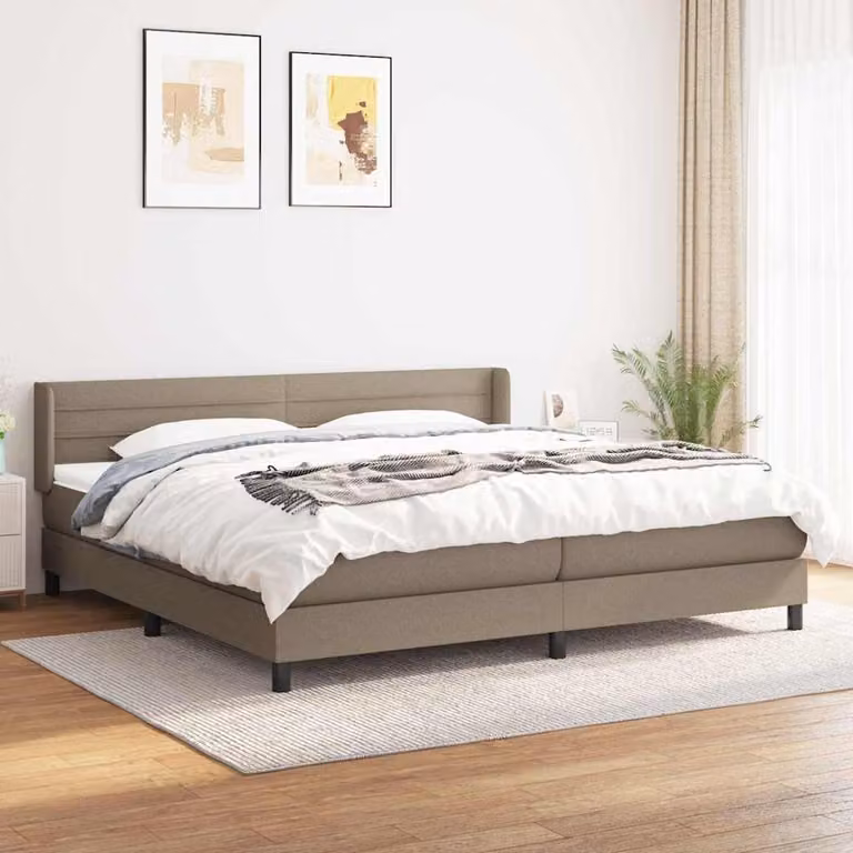 vidaXL Giroletto a Molle con Materasso Ibrido in Tessuto Beige e Bianco L/P/H: 200 x 200 x 88 cm