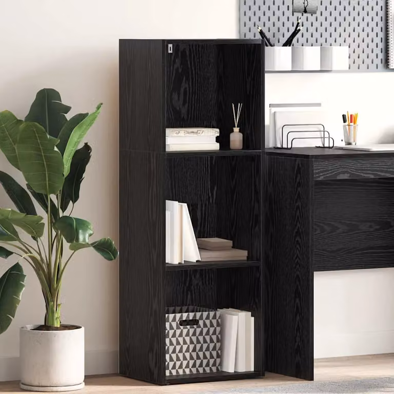 Libreria vidaXL a 3 livelli in MDF nero con ripiani regolabili, L/P/H: 40 x 30 x 114 cm
