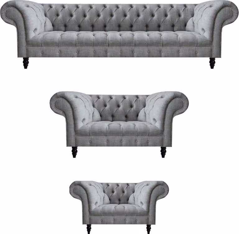 Luxuriöse Garnitur Chesterfield Sofagarnitur 4+2+1 Sitzer Grau Möbel