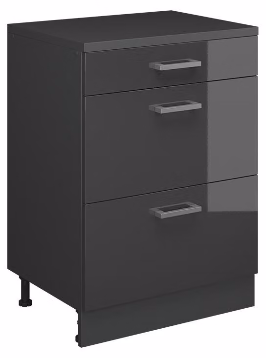 Mobile cucina sottotetto Vicco R-Line Antracite lucido 60 cm senza inclinazione con 3 cassetti, Model 61695