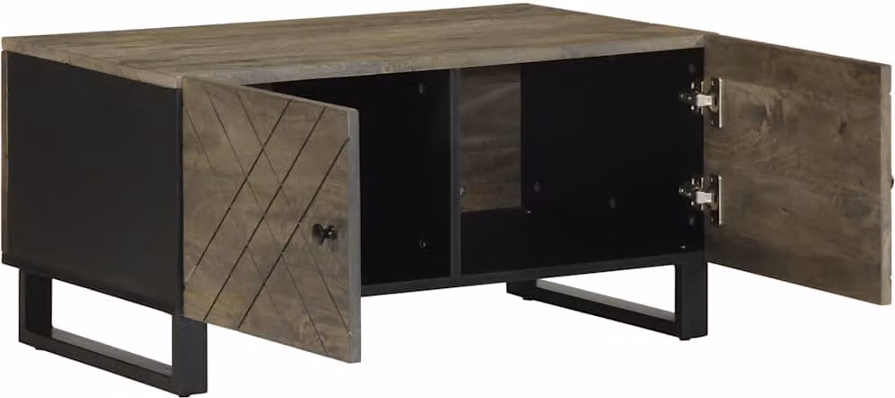 Tavolino da Salotto Nero 80x50x40 cm in Legno Massello di Mango