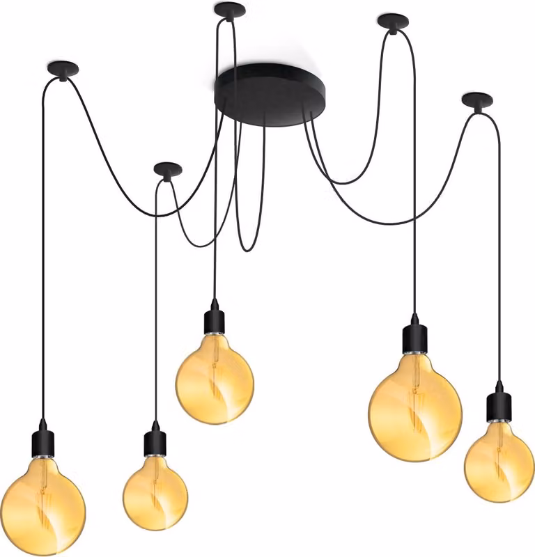 LUMILED luce a sospensione luce a sospensione lampadario creativo ragno plafoniera vintage E27 presa LED metallo nero altezza regolabile (5 fiamme)