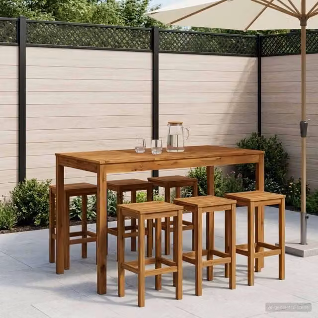 Tavolo da bar rettangolare vidaXL in legno di acacia marrone per giardino, balcone o terrazza, L: 141 cm, P: 80,5 cm, H: 105 cm