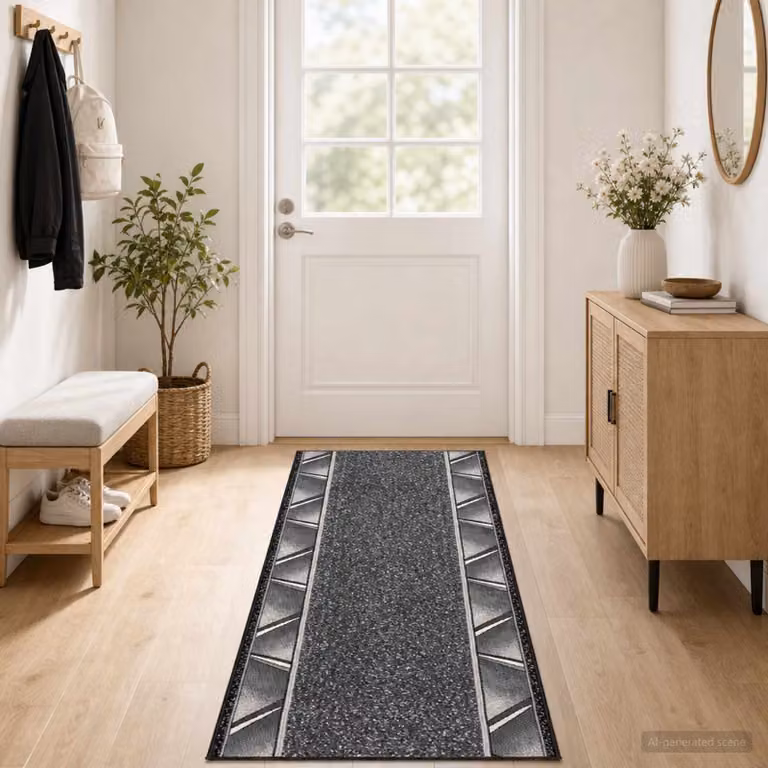 vidaXL Tappeto Runner FLORNES Tessuto Grigio Zigzag 100 x 450 cm PP