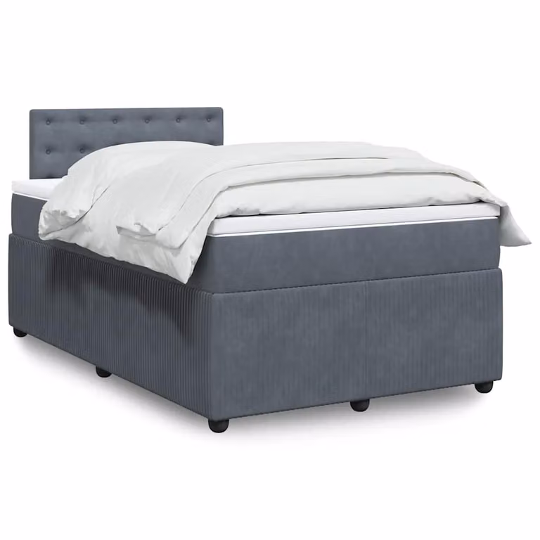vidaXL Giroletto a Molle con Materasso Ibrido in Velluto Grigio, L/P/H: 120 x 200 cm