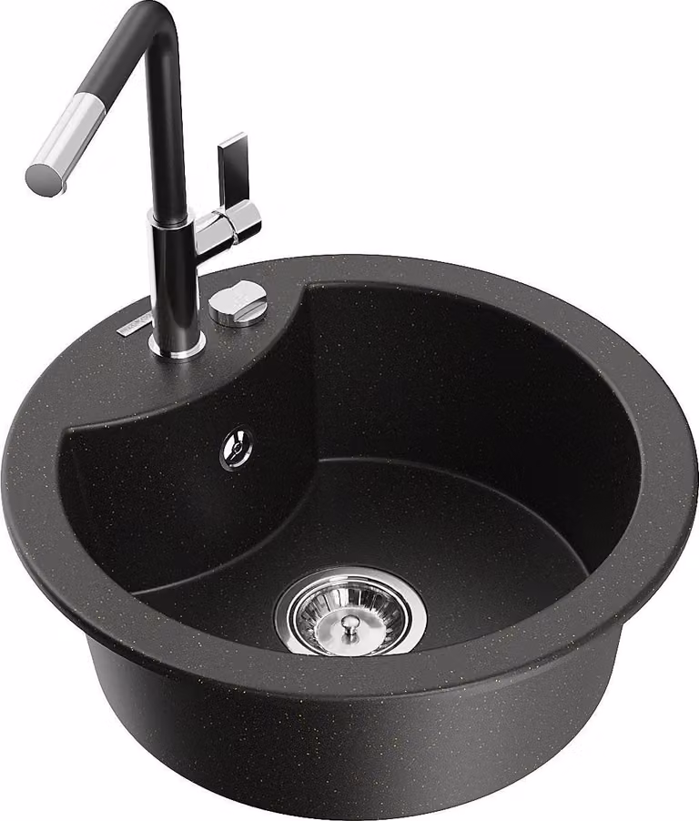Mexen Diego lavello in granito a 1 vasca con miscelatore da cucina Flora, nero/oro metallico - 6512-75-670401-07