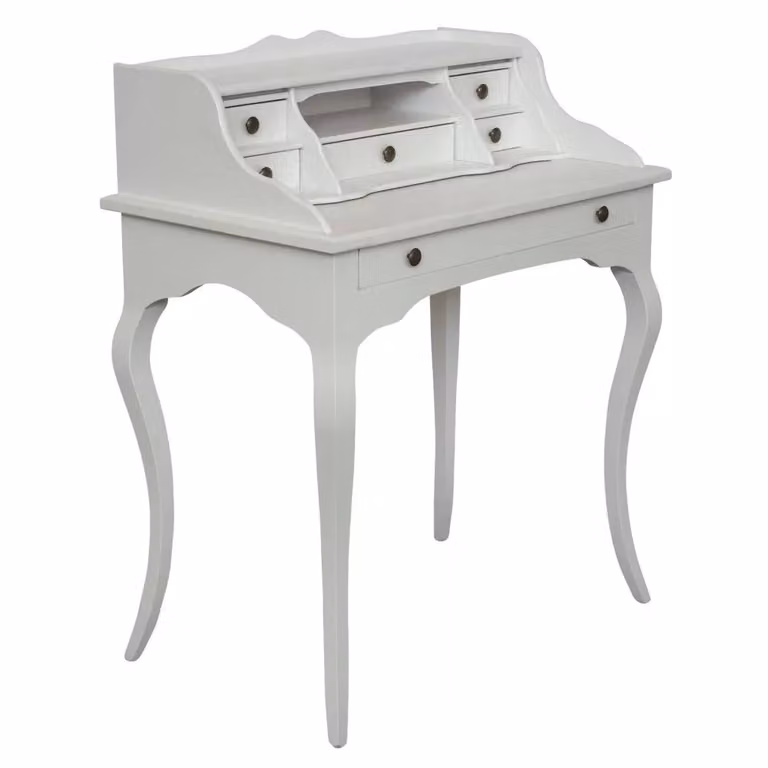 Scrivania classica con piano estraibile e 6 cassetti in legno bianco Mobili 2G L: 78 cm, P: 50 cm, H: 95 cm