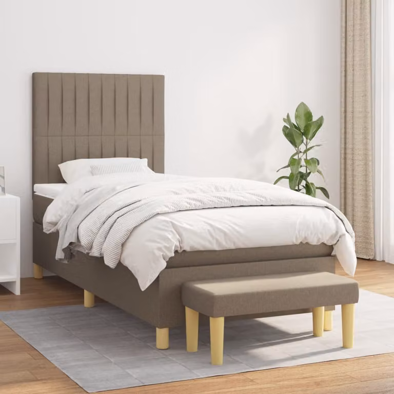 vidaXL Letto Ibrido con Giroletto a Molle e Materasso in Tessuto Beige e Bianco, L/P/H: 203 x 100 x 128 cm