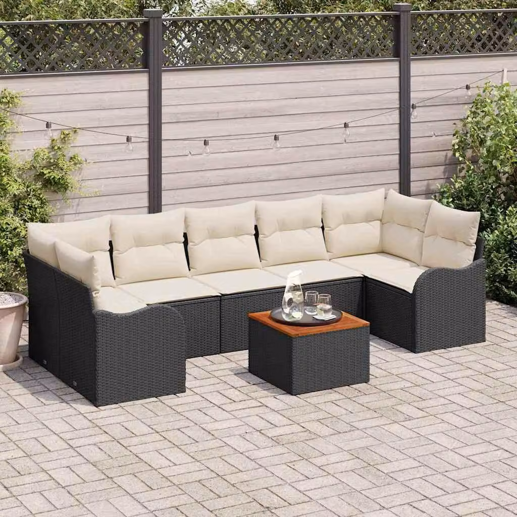 Maison Exclusive - Set da giardino composto da 8 pezzi. Divano e poltrone in rattan sintetico, colore nero e crema