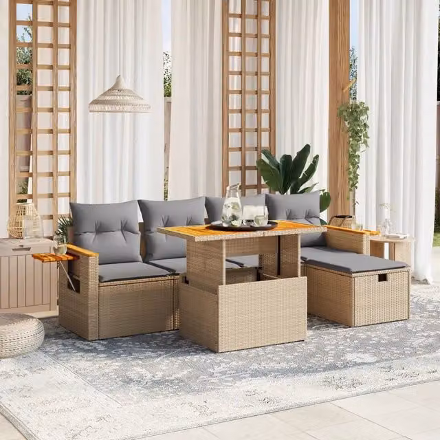 Set Divano da Giardino 6 pz con Cuscini Beige in Polyrattan 3276139
