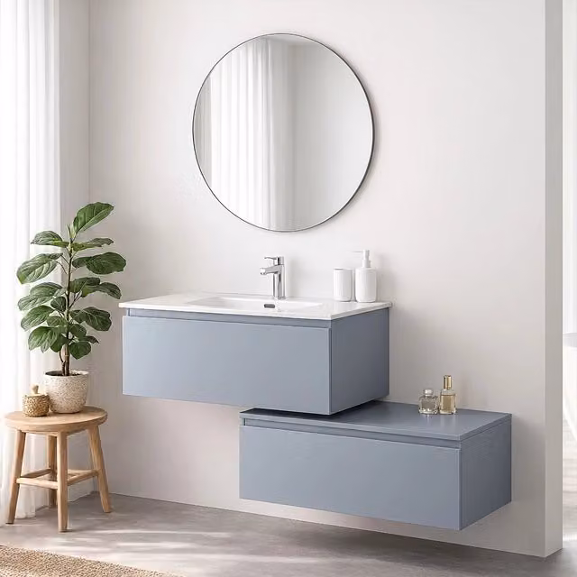 Mobile bagno sospeso Nuvola azzurro con lavabo integrato e cassetto soft close