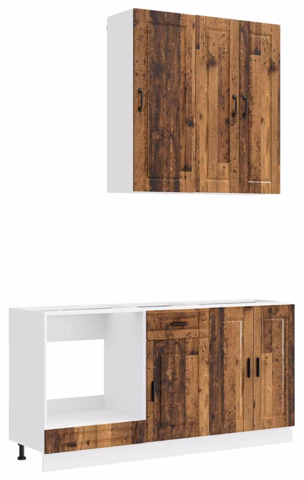 Set da cucina PORTO, composto da 5 elementi, realizzato in legno massello riciclato e materiale composito