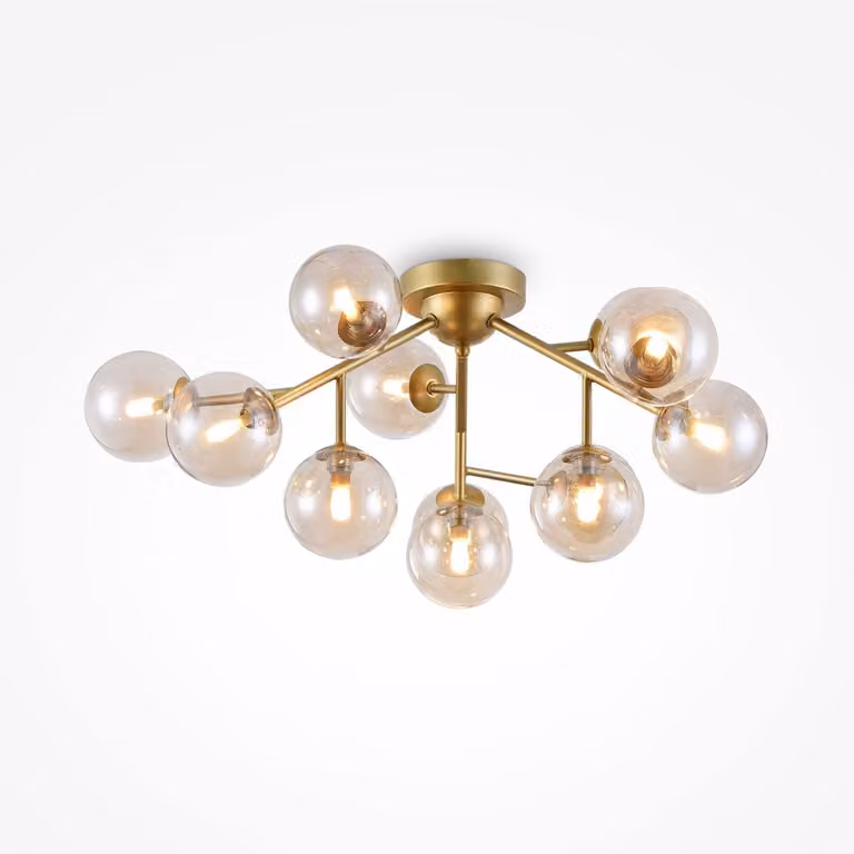 Plafoniera metallo vetro fumé 60 cm di larghezza in oro ambra G9 12 luci globo lampada da soffitto moderna