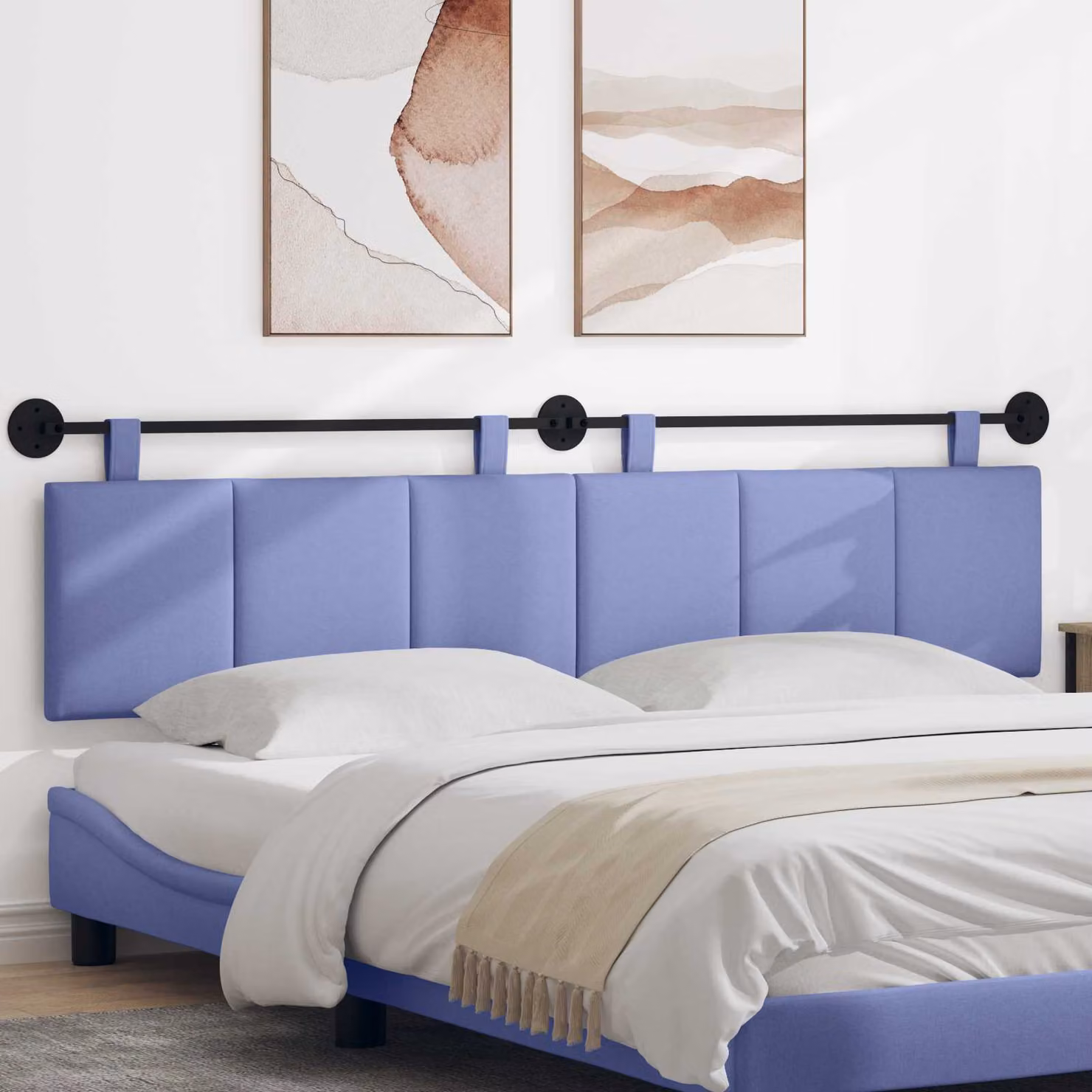 Testiera da letto sospesa vidaXL in tessuto blu con struttura imbottita e montaggio a parete