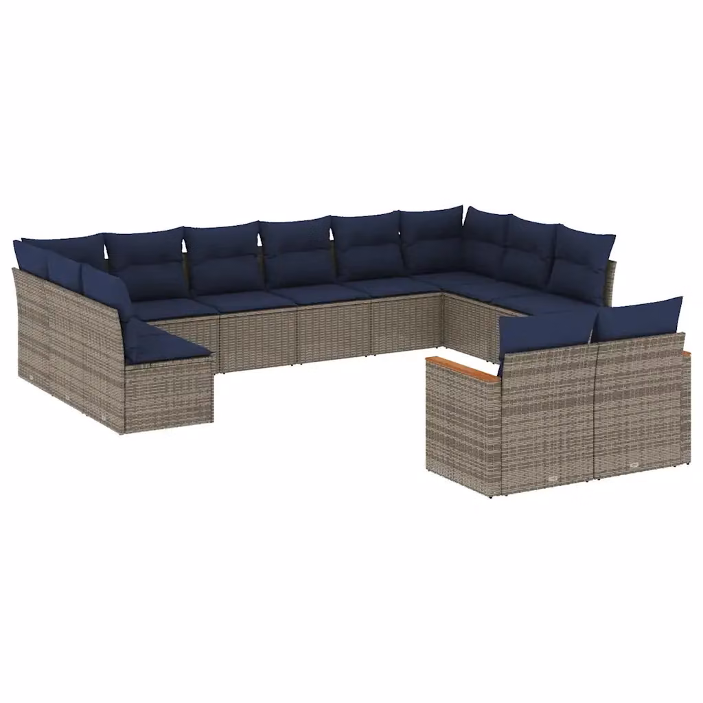 Set di Divani da Giardino a Forma di U con Cuscini vidaXL in Polyrattan e Metallo, Colore Grigio e Blu – 2
