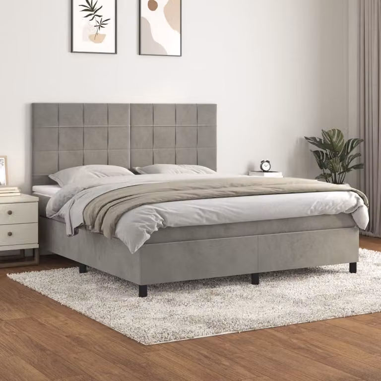 Maison Exclusive - Giroletto a Molle con Materasso Grigio Chiaro 160x200cm Velluto