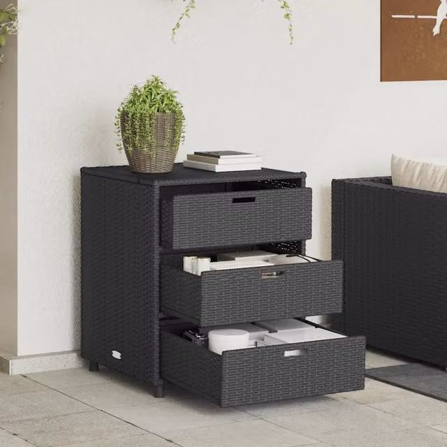 Armadietto Portaoggetti da Giardino Nero 55x59x69cm Polyrattan