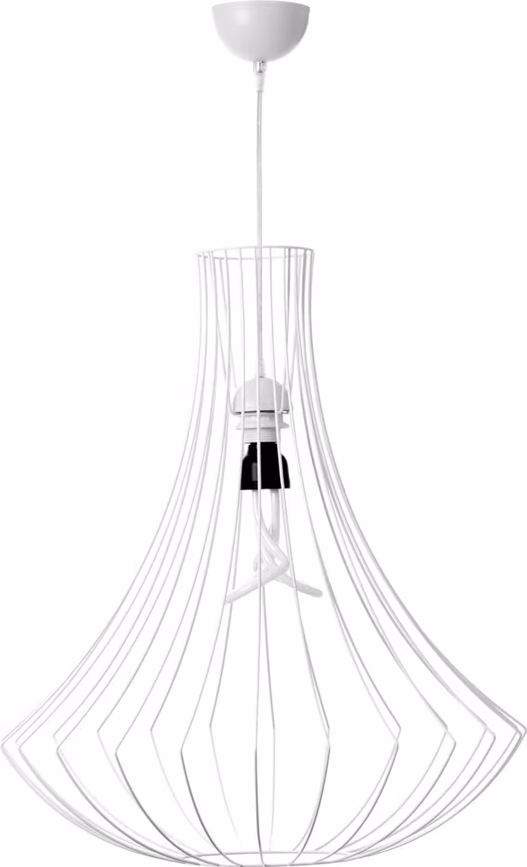 Lampada a sospensione Padiro, 52 x 52 x 60 cm, bianca, realizzata in filo di acciaio, con diffusore a forma di arco aperto