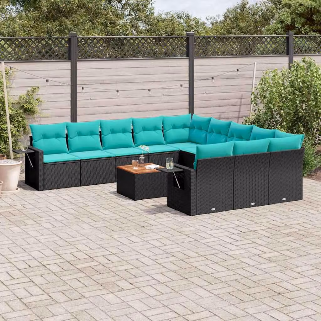Maison Exclusive - Set da giardino 12 pezzi con cuscini, polyrattan nero
