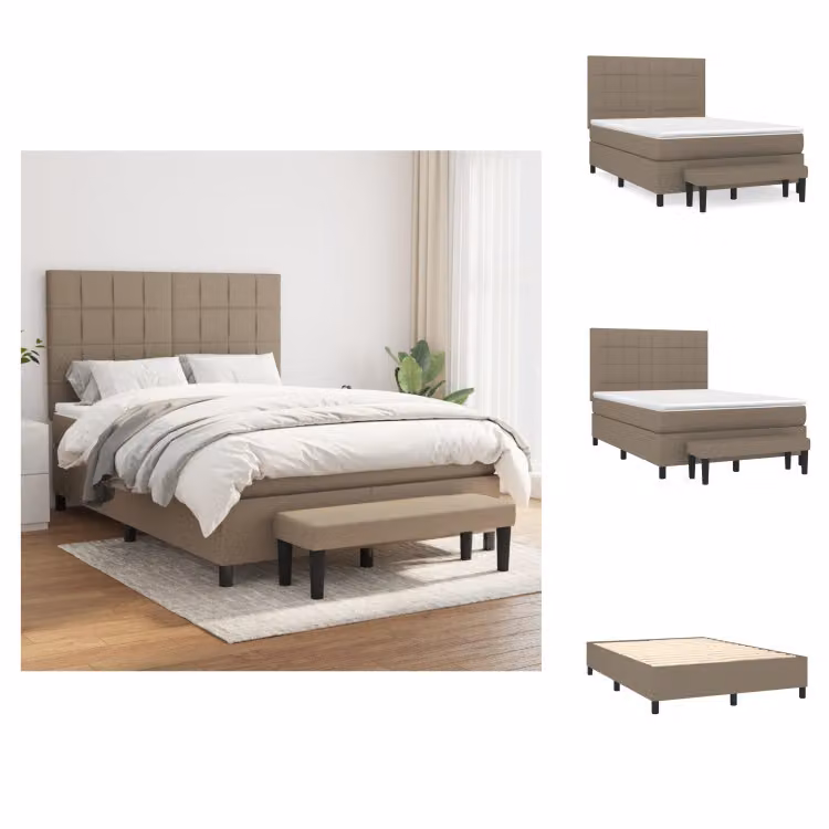 vidaXL Letto a molle con materasso in tessuto taupe 140x200 cm - Letti e strutture letto