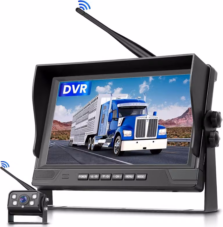 Telecamera di retromarcia digitale, wireless, monitor IPS da 9 pollici, telecamera di retromarcia con rilevamento degli angoli ciechi, visione notturna, impermeabile, registrazione video