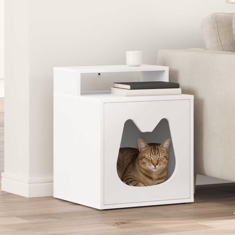 Casa per gatti vidaXL bianca in legno MDF con isolamento L: 42,5 cm, P: 40 cm, H: 53,5 cm