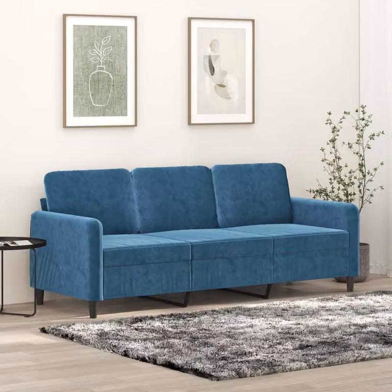 Divano Maison Exclusive, tre posti, colore blu, 180 cm, rivestito in velluto