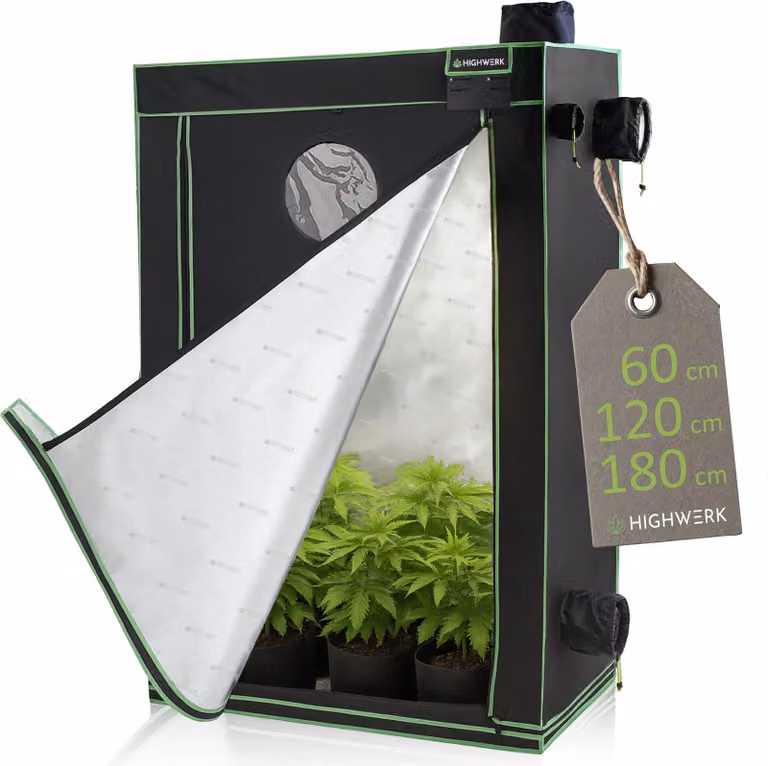 HIGHWERK tenda per coltivazione 60 x 120 x 180 cm, tenda per coltivazione indoor, nero verde, homegrow, armadio per coltivazione, tenda per piante