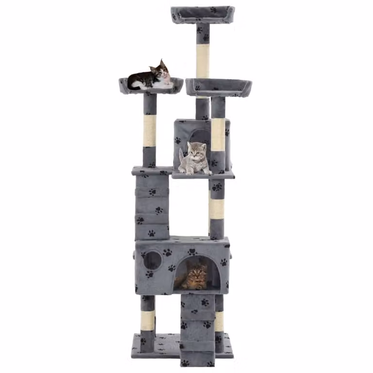 vidaXL Tiragraffi per gatti con colonne in sisal 170 cm Stampa a zampa Grigio